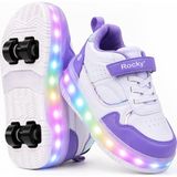 Rocky Sport Glow Kız Erkek Çocuk Patenli, Işıklı Rahat Spor Ayakkabı & Sneaker 4 Teker Kaykay Ayakkabı - Mor - 30