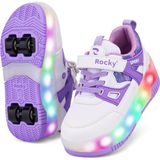 Rocky Sport Patenli Cırtlı Işıklı Spor Ayakkabısı 4 Tekerlekli Paten –ışıkları On/off Tuşlu - Mor - 36