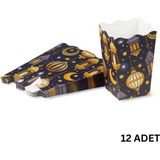 Roco Paper Co. 12LI Ramazan Temalı Patlamış Mısır, Şeker Kutusu, Popcorn, Ikram Kutusu, 6X6X11 Cm, Lacivert