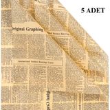Roco Paper Co. Gazete Desenli Çiçek Ambalaj Kağıdı 5li, Çift Baskı Mat Opp Hediye Buket Kağıdı, Kraft, 58X58 cm