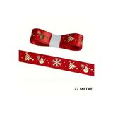 roco paper Yılbaşı Desenli Saten Kurdele, Yeniyıl Parti Hediye Paketleme Şeridi, Kırmızı, 2.5 Cm - 22 Metre