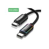 Rocoren 100W Type-C to Type-C RGB Aydınlatmalı Örgülü Şarj ve Data Kablosu 2 Metre