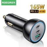 Rocoren 165W 3 Portlu Pd3.1 2*type-C ve Usb-A Araç Içi Hızlı Şarj Cihazı + 1 Metre 240W Kablo - Siyah