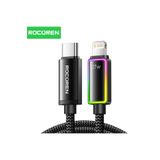 Rocoren 27W Type-C to Lightning RGB Aydınlatmalı Örgülü Şarj ve Data Kablosu 1 Metre