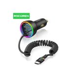 Rocoren 70W 3 Portlu 2*Type-C 1*USB-A Spiral Kablolu LED Işıklı Araç İçi Hızlı Şarj Cihazı