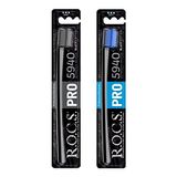 ROCS R.O.C.S. PRO BLACK 5940 ADET KIL İÇEREN SOFT DİŞ FIRÇASI - 2 ADET SİYAH-MAVİ