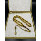 Rodajlı Gold Gümüş İp Yolları Eskitme Ateş Kehribar Tespih – 11x8 mm | 32 gr OT-ATŞ-KHRBR-019