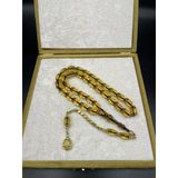 Rodajlı Gold Gümüş İp Yolları Eskitme Ateş Kehribar Tespih – 11X8 Mm | 32 Gr