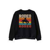 Rodeo Retro Vintage Baskılı Siyah Bisiklet Yaka Sweatshirt