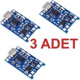 Rodevino 3 Adet Tp4056 Mikro Usb Akım Korumalı 1a 3,7v Lityum Pil Şarj Devresi