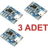 Rodevino Tp4056 Şarj Modülü 3 Adet 18650 Mini Şarj Modülü Lion Lityum Pil Mikro Usb 5v 1a