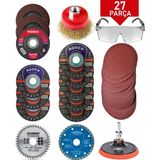 Rodex 115 mm Spiral Avuç İçi Taşlama Makinesi Matkap Seti 27 Parça Kesme ve Zımpara Aksesuarları