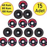 Rodex 15 Parça Flap Disk Avuç İçi Taşlama Zımpara Karma Seti