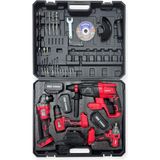 Rodex 4 Lü Şarjlı Makina Seti (20V 3*4 Ah Lı-On MATKAP-45NM Somun SIKMA-300NM Kırıcı Delici-2,5j Avuç TAŞLAMA-125MM Aksesuarlı - 4 Adet