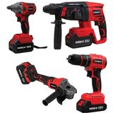 Rodex 4'Lü Makine Seti 20V 3X4.0ah Li-Ion D.matkap 45Nm D.somun Sıkma 300Nm Kırıcı Delici 2.5J Avuç Taşlama 125Mm Aksesu