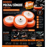 Rodex Polisaj Süngeri 150 mm Pasta Cila Süngeri | Profesyonel Araç Parlatma ve Boya Bakım Pedi (Matkap ve Avuç Taşlamalara Uyumlu) - 4 ADET