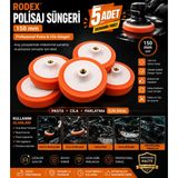 Rodex Polisaj Süngeri 150 mm Pasta Cila Süngeri | Profesyonel Araç Parlatma ve Boya Bakım Pedi (Matkap ve Avuç Taşlamalara Uyumlu) - 5 ADET