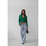 Rodez Yeşil Tüvit Crop Blazer Ceket - S