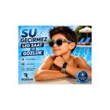Rodium Çocuk Kol Saati LED Saat ve Gözlük Seti Gri Dozer Emojili