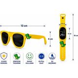 Rodium Çocuk Kol Saati LED Saat ve Gözlük Seti Sarı Dinozor Emojili