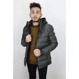 Rodrigo Fistan Store Erkek Hakim Yaka Spor Kesim Rahat Kalıp Kapüşonlu Fermuarlı Kışlık Mont - Haki Yeşil