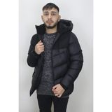 Rodrigo Fistan Store Erkek Hakim Yaka Spor Kesim Rahat Kalıp Kapüşonlu Kışlık Şişme Mont - Siyah