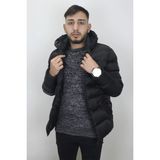Rodrigo Fistan Store Erkek Siyah Hakim Yaka Spor Kesim Dar Kalıp Kapüşonlu Kışlık Şişme Mont - XL