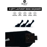 Roff Çorap Erkek Pamuklu Babet Çorap Dikişsiz Görünmez Kaydırmaz Silikonlu Lacivert 3’lü Paket - 41 - 44