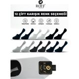 Roff Çorap Erkek Pamuklu Babet Çorap Dikişsiz Görünmez Kaydırmaz Silikonlu Lacivert Siyah Beyaz Antrasit Gri 12’li Paket - Çok Renkli - 41 - 44