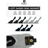 Roff Çorap Pamuklu Erkek Babet Çorap Dikişsiz Görünmez Kaydırmaz Silikonlu 9’lu Paket - 40 - 44 - Lacivert - Antrasit - Gri