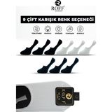 Roff Çorap Pamuklu Erkek Babet Çorap Dikişsiz Görünmez Kaydırmaz Silikonlu 9’lu Paket - 40 - 44 - Siyah - Beyaz - Lacivert