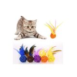 Roichil Buffer® 2Li Rattan Renkli Peluş Tüy Kedi Köpek Oyuncak Yakalama Çiğneme Çıngıraklı Top Oyuncağı