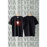 Roket Takımı Baskılı Geniş Kalıp Unisex Bisiklet Yaka Tshirt - Siyah - XL