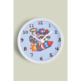 Roket Üstünde Kovboy Rakun Çocuk Odası Duvar Saati - 25cm - Önü Camlı Beyaz Kasa - Sessiz Mekanizma, JH0732S25BKP