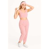 ROKİDS Kadın 3'lü Peluş Polar Pijama Takımı Kolsuz Askılı Crop Üst Uzun Alt Saç Bandı Kışlık