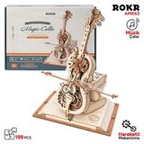 Rokr Amk63 Çello Müzik Kutusu Magic Cello Music Box DIY Mechanical 3D Wooden Puzzle Maket Model Seti Detaylı Dekoratif Hobi Kiti