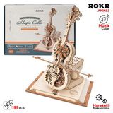 ROKR AMK63 Çello Müzik Kutusu Magic Cello Music Box DIY Mechanical 3D Wooden Puzzle Maket Model Seti ModelKit AhşapMaket