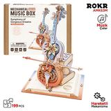 Rokr Amk63m Çello Müzik Kutusu Symphony of Gorgeous Dreams Music Box DIY Mechanical 3D Wooden Puzzle Maket Model Seti Hobi Kiti