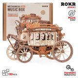 ROKR AMKA1 Müzik Kutusu Stage Coach Music Box DIY Mechanical 3D Wooden Puzzle Maket Model Seti 3D Model Kit Ahşap Maket