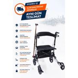 Rolatör Yürüteç Gri | Alüminyum Gövde, Katlanabilir, Frenli Ve Dolgu Tekerlekli Dm-9102