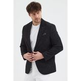 Rolfo Erkek Siyah Poliviskon Kumaşlı Desenli Slim Fit Kendinden Mendilli Mono Yaka Spor Blazer Ceket