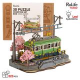 Rolife TGS02 Lokomotif Tren Sakura Journey DIY Minyatür Maket Model Seti Ahşap 3D Wooden Puzzle 3D Model Kit Ahşap Maket