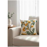 Rolivs Sarı Çiçekli Kır Dalı Dekoratif Kırlent 47X47 Cm Fermuarlı Yıkanabilir (Nk2607)