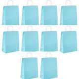 Roll-Up Büküm Saplı Kraft Kağıt Çanta Karton Hediyelik Poşet Torba - Açık Mavi -18X24 Cm. - 10 Adetlik Paket