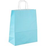 Roll-Up Büküm Saplı Kraft Kağıt Çanta Karton Hediyelik Poşet Torba - Açık Mavi -18X24 Cm. - 25 Adetlik Paket
