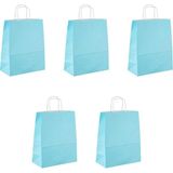 Roll-Up Büküm Saplı Kraft Kağıt Çanta Karton Hediyelik Poşet Torba - Açık Mavi -18X24 Cm. - 5 Adetlik Paket