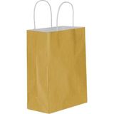 Roll-Up Büküm Saplı Kraft Kağıt Çanta Karton Hediyelik Poşet Torba - Altın - 18X24 Cm. -25 Adetlik 4 Paket
