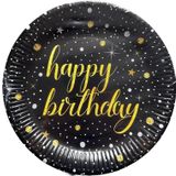 Roll-Up Doğum Günü Işıltılı Siyah Happy Bithday Yazılı Karton Tabak - 22 Cm. - 8 Adetlik 1 Paket