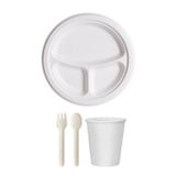 Roll-up Ekolojik 26 Cm. 3 Bölmeli 96 Kişilik Parti Piknik Sofra Sunum Seti -Tabak Bardak Çatal Kaşık Takımı