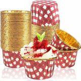 Roll-Up Kırmızı-Altın Kare Desenli Muffin Kek Kapsülü 25li Şık Sunum İçin Pratik Kullanım | Cupcake Kalıbı, Kağıt Muffin Kapsülü, Kek Kalıbı, Muffin Cup